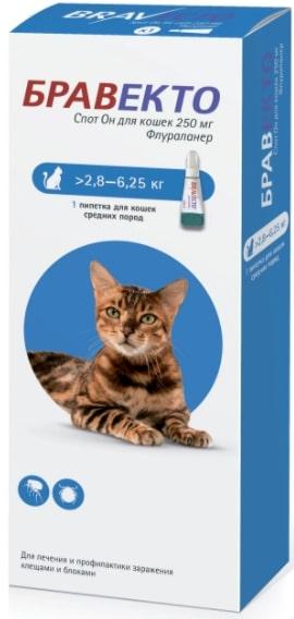 Бравекто (MSD Animal Health) капли от блох и клещей Спот Он для кошек 2,8-6,25 кг